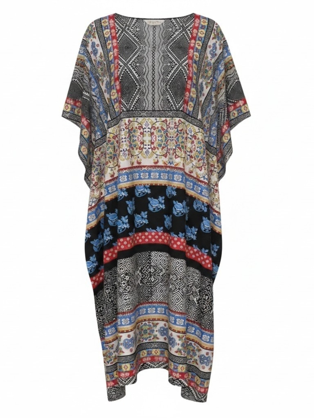 Gypsieblu Boho Mixed-Print Black Caftan